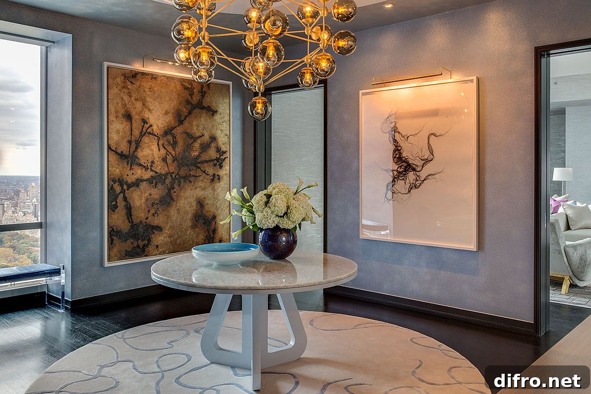 Entry with chandelier and round console table