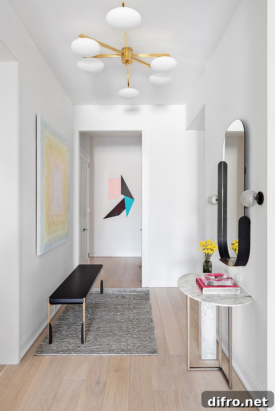 Console table and bench in hallway