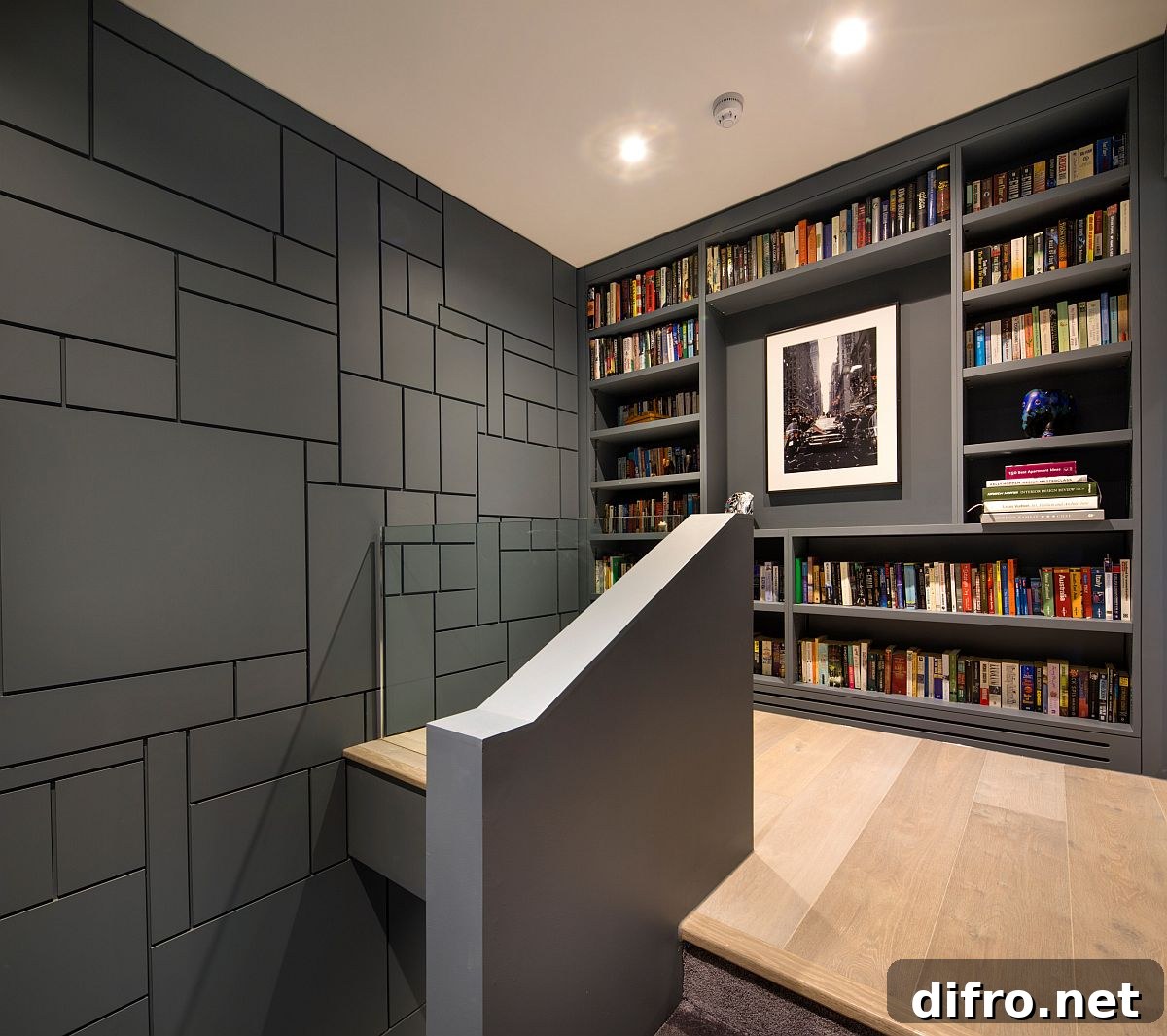 Modern bookshelf in hallway