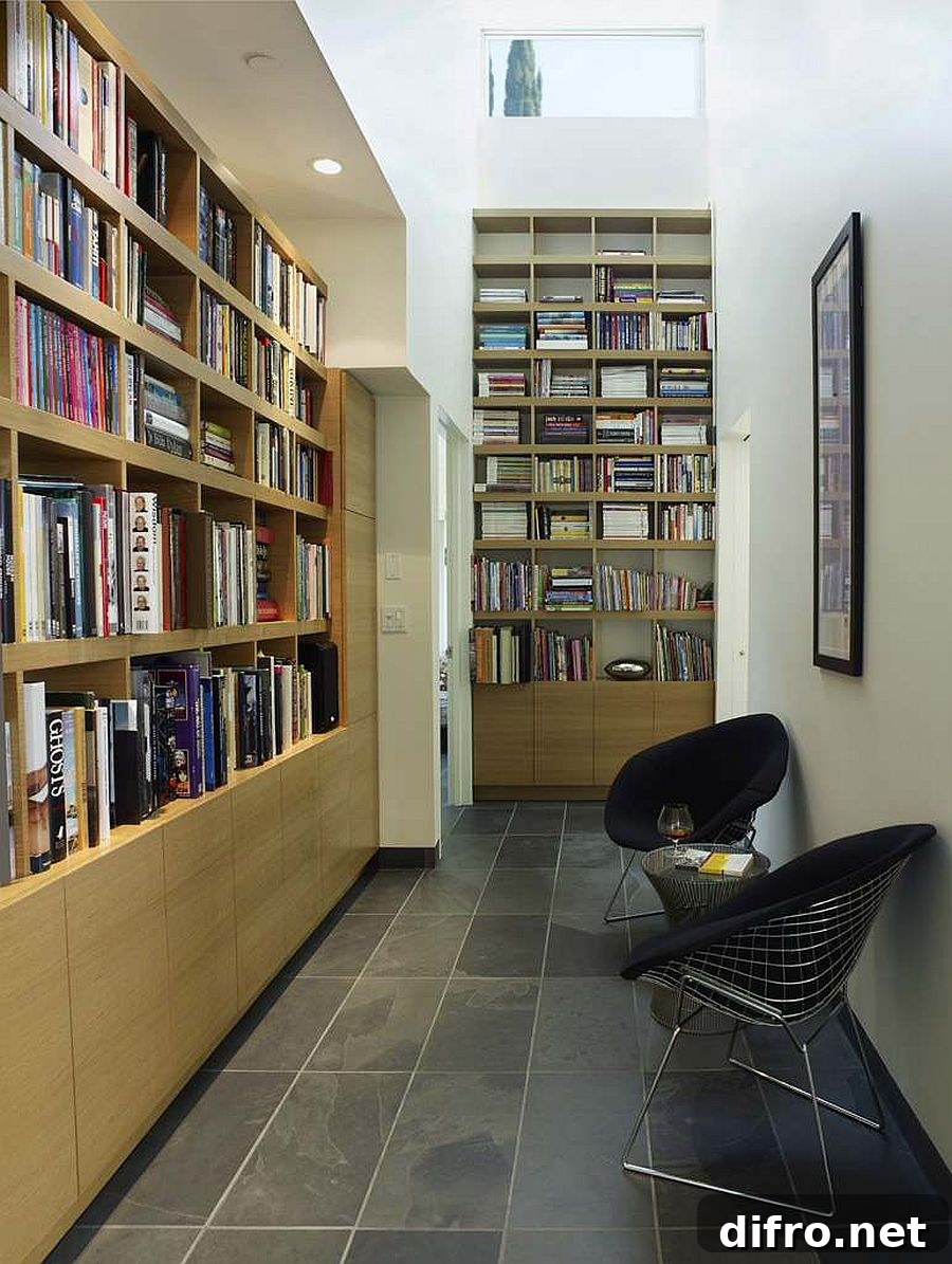 Hallway reading space with chairs