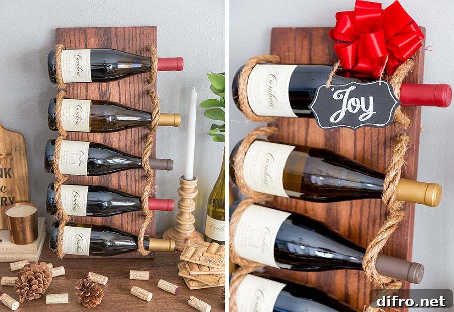 Wood and rope DIY wine rack