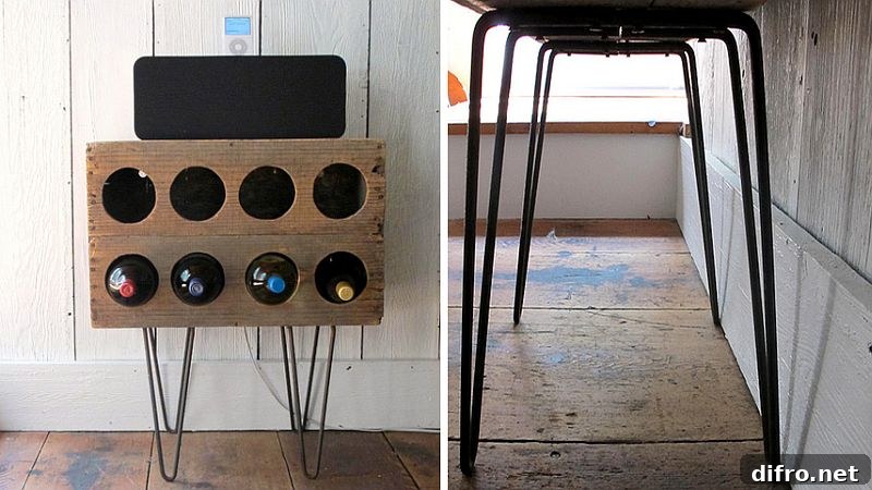 Wooden DIY wine rack with hairpin legs