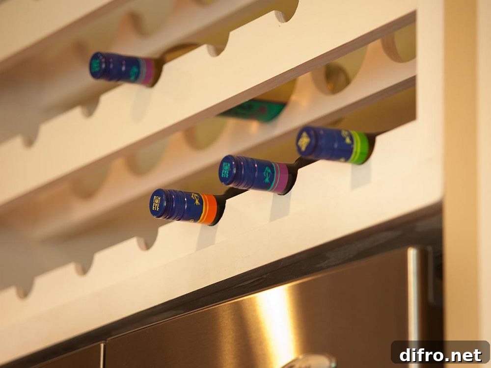 Custom DIY wine rack integrated into kitchen