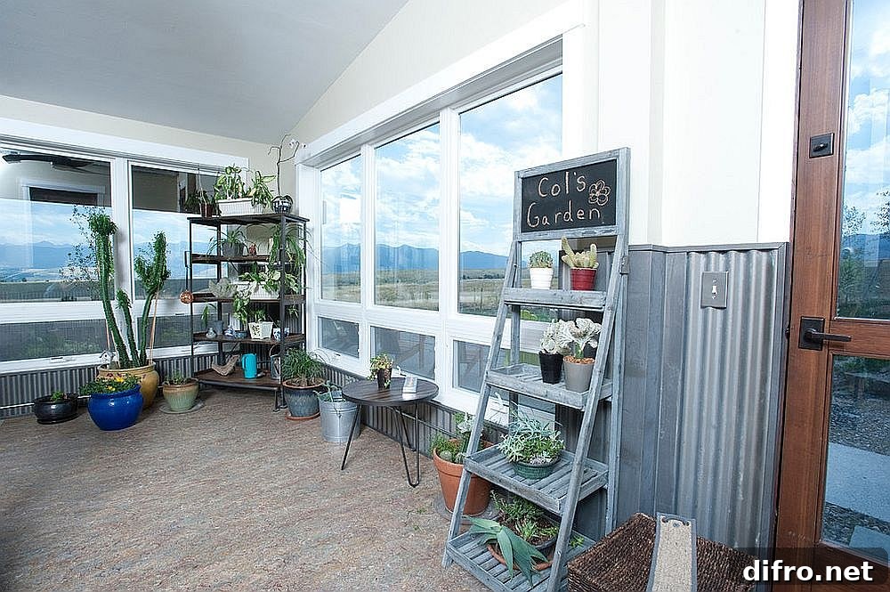 Indoor vertical garden in a sunroom