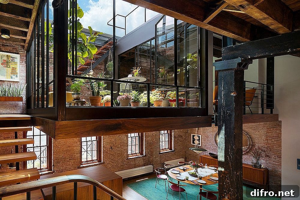 Mezzanine converted to an industrial sunroom