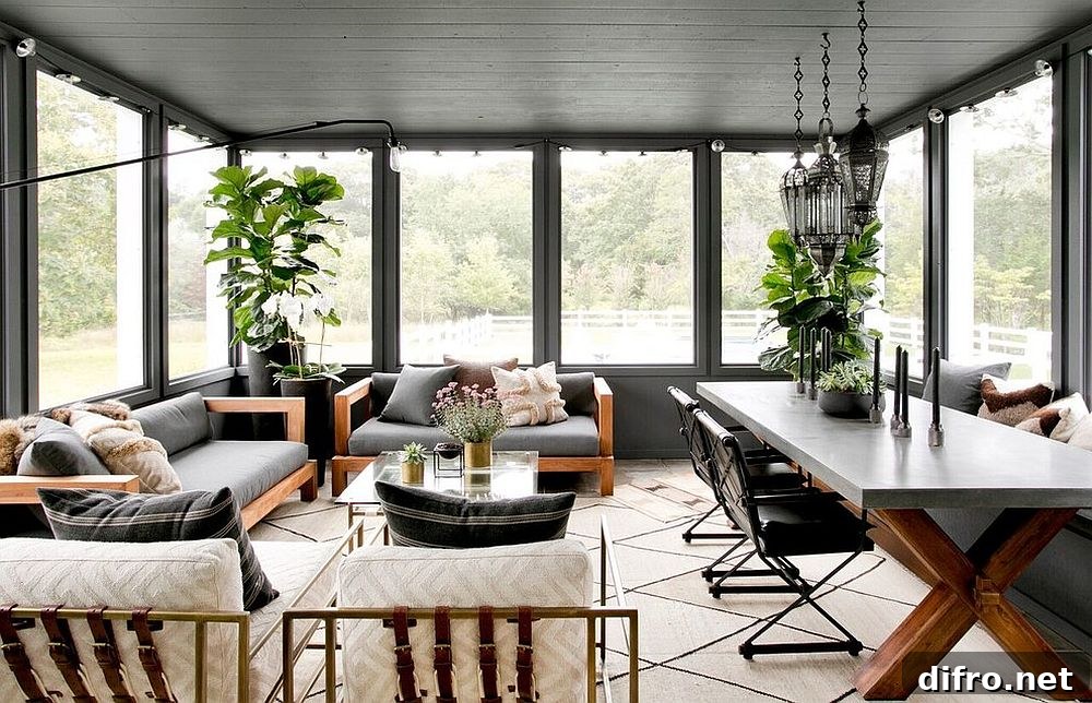 Contemporary and farmhouse sunroom