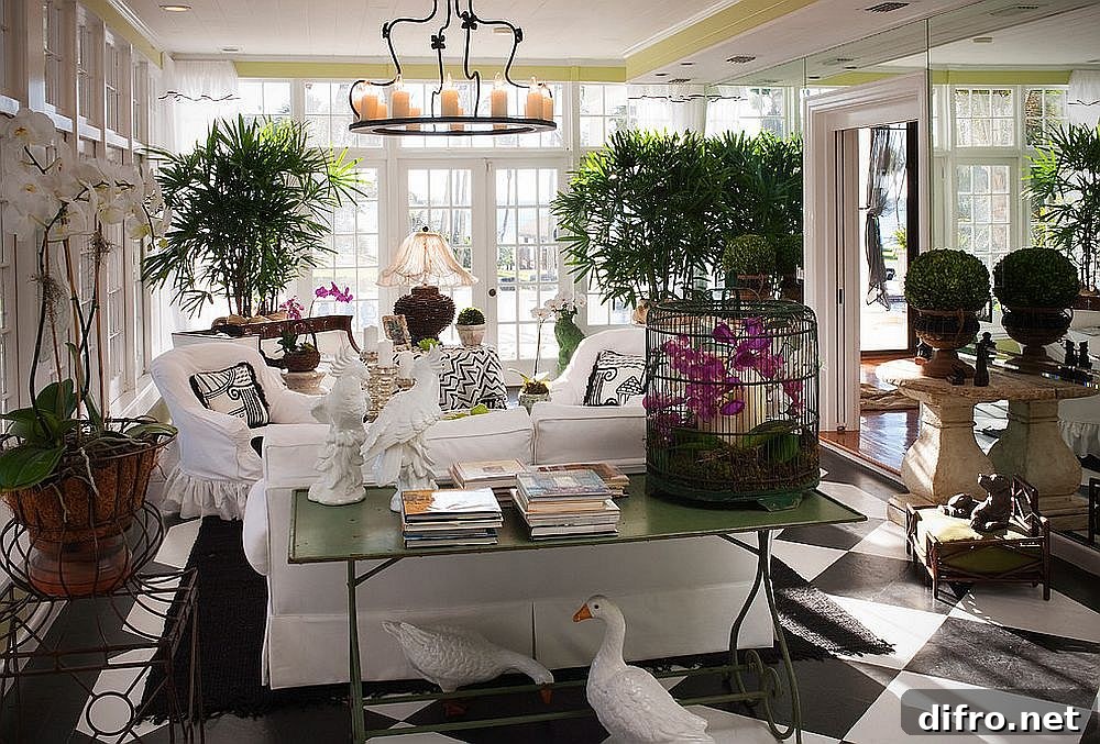 Modern tropical sunroom with plants