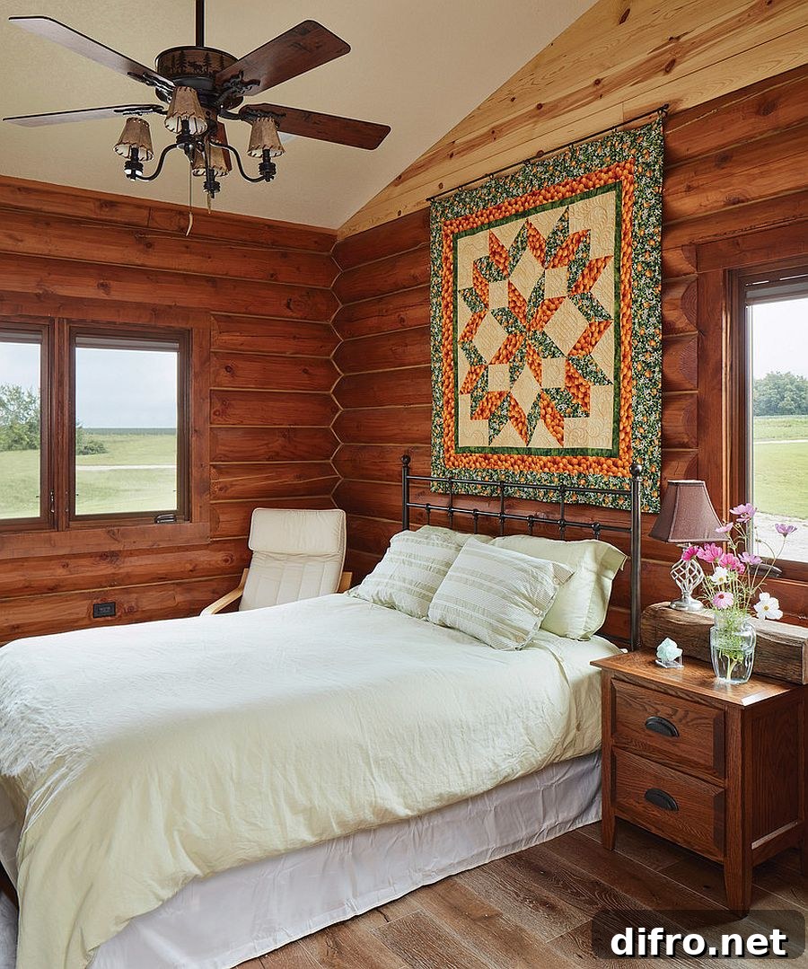 Art installation above bed in a rustic chic bedroom
