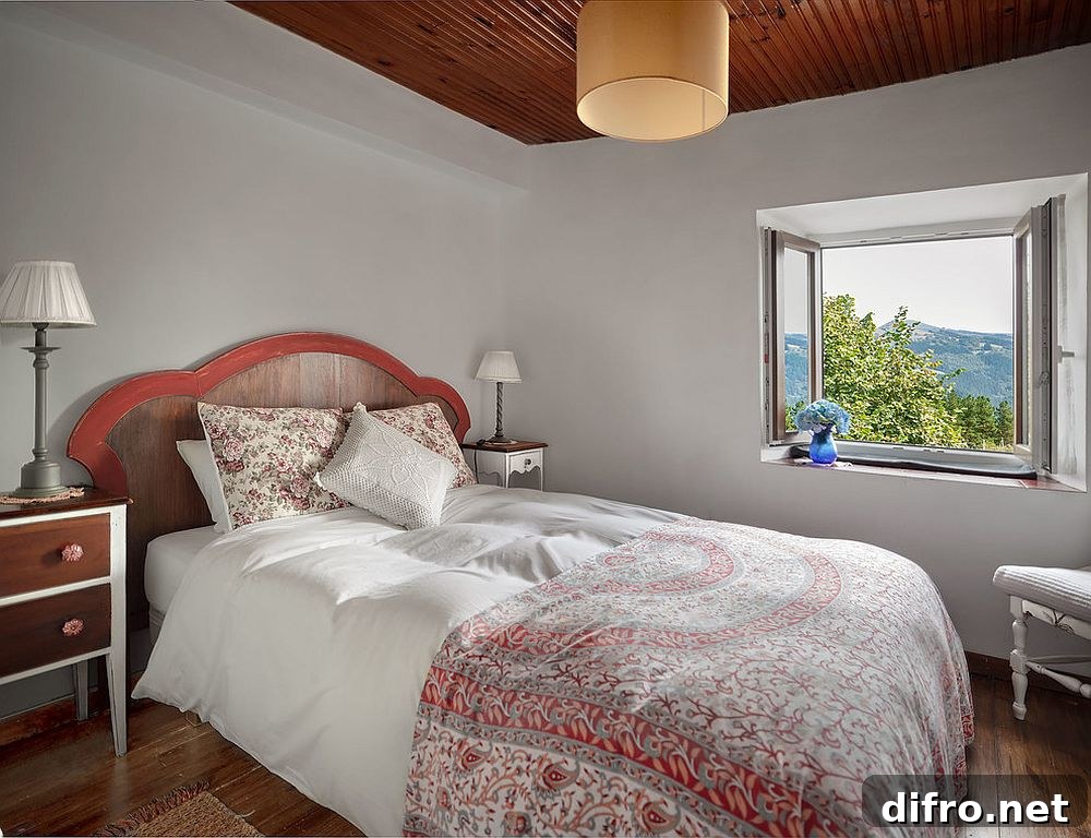 Modern rustic bedroom with a touch of red