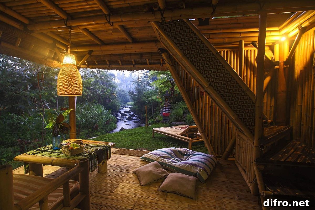 Amazing jungle view from the bamboo hut in Bali