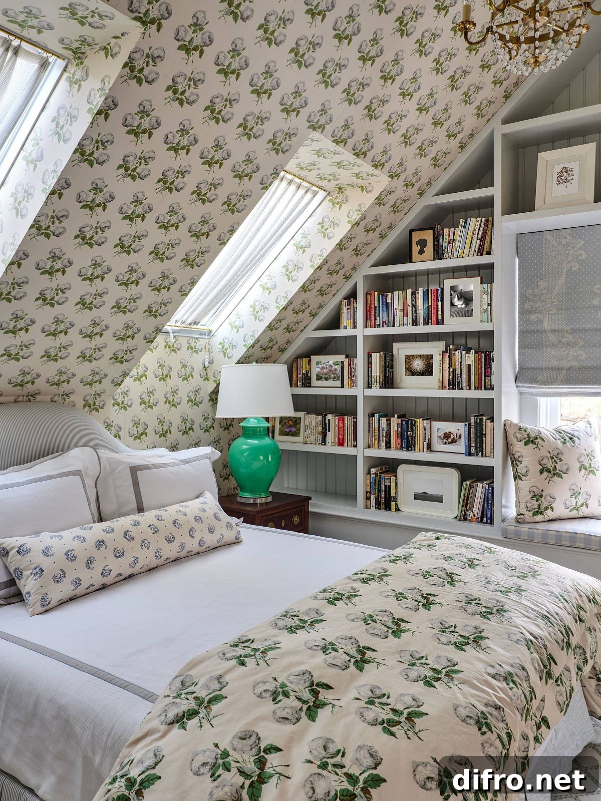 Small tranquil reading nook in a tiny bedroom