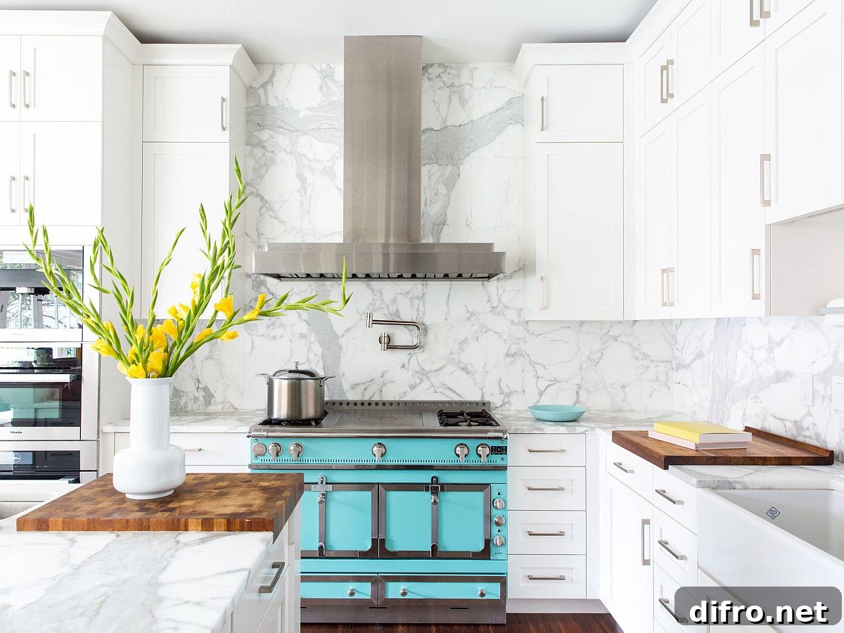 Colorful appliances in neutral kitchen