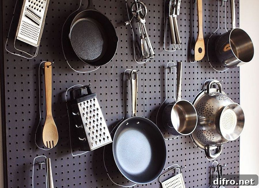 Pegboard kitchen organization