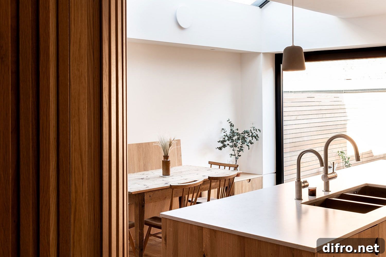 Skylight and glass doors for bright eat-in kitchen