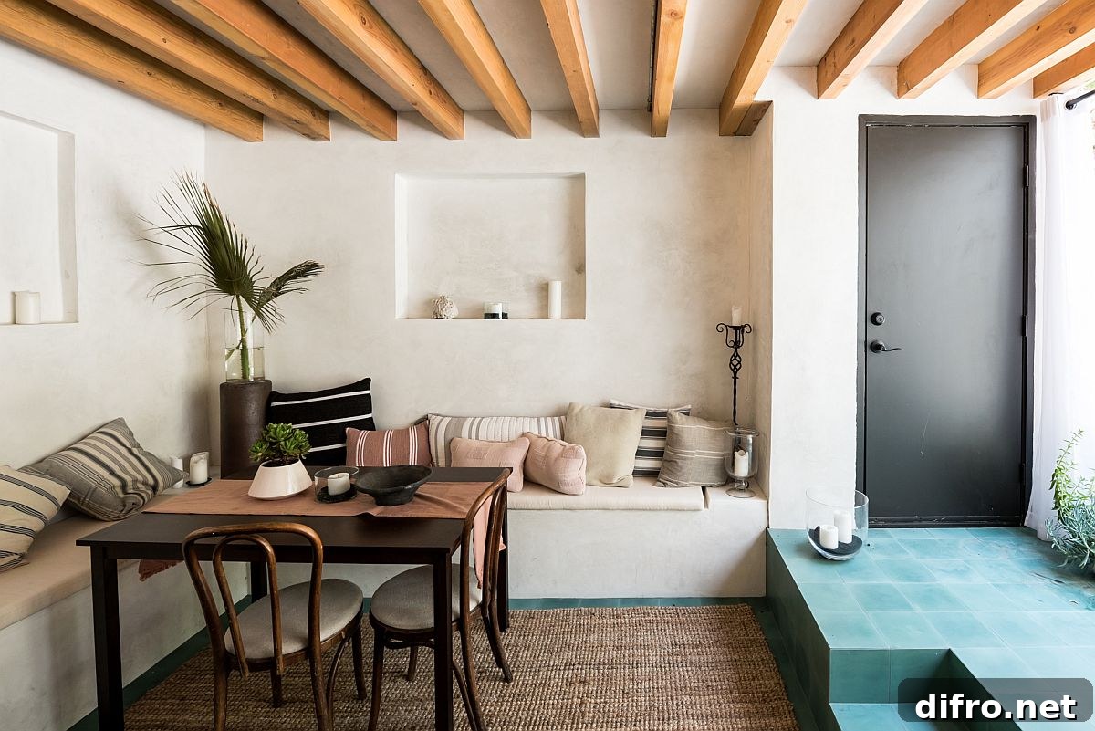 Space-savvy modern Mediterranean dining room with a relaxing vibe