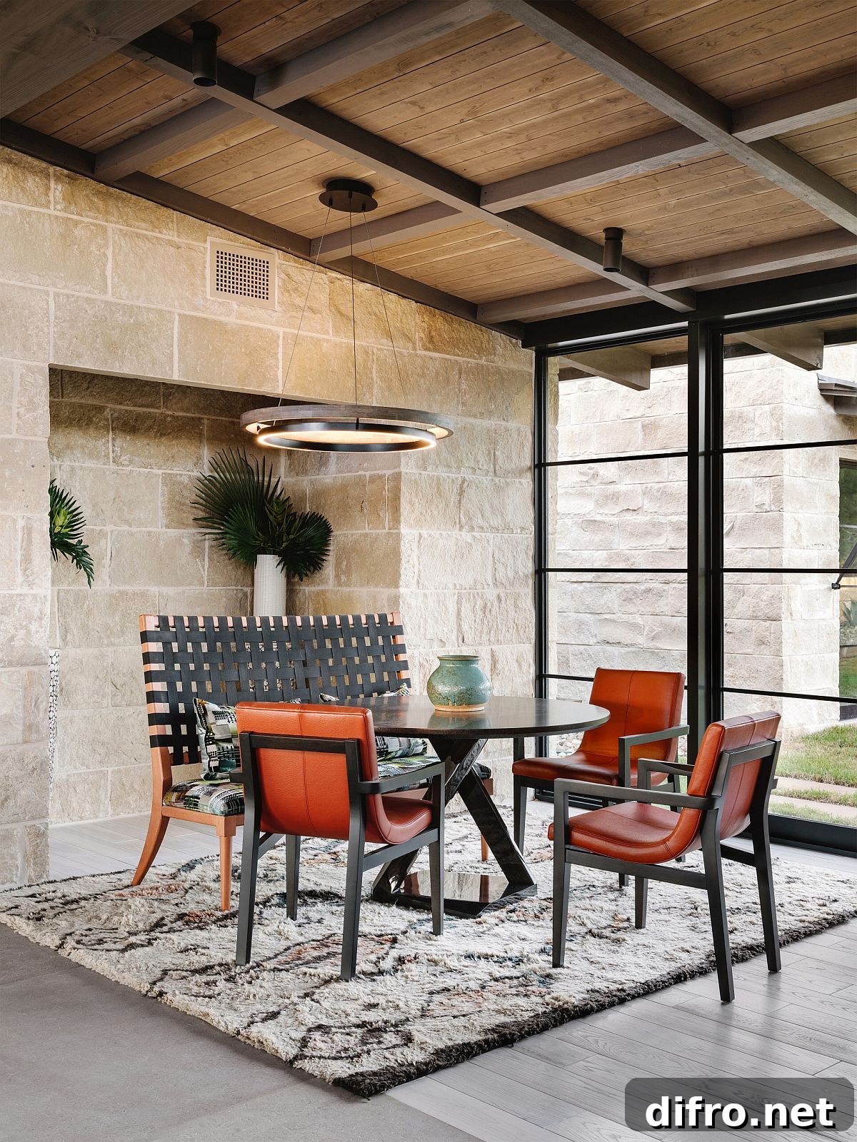Mid-century modern dining room with fall tones