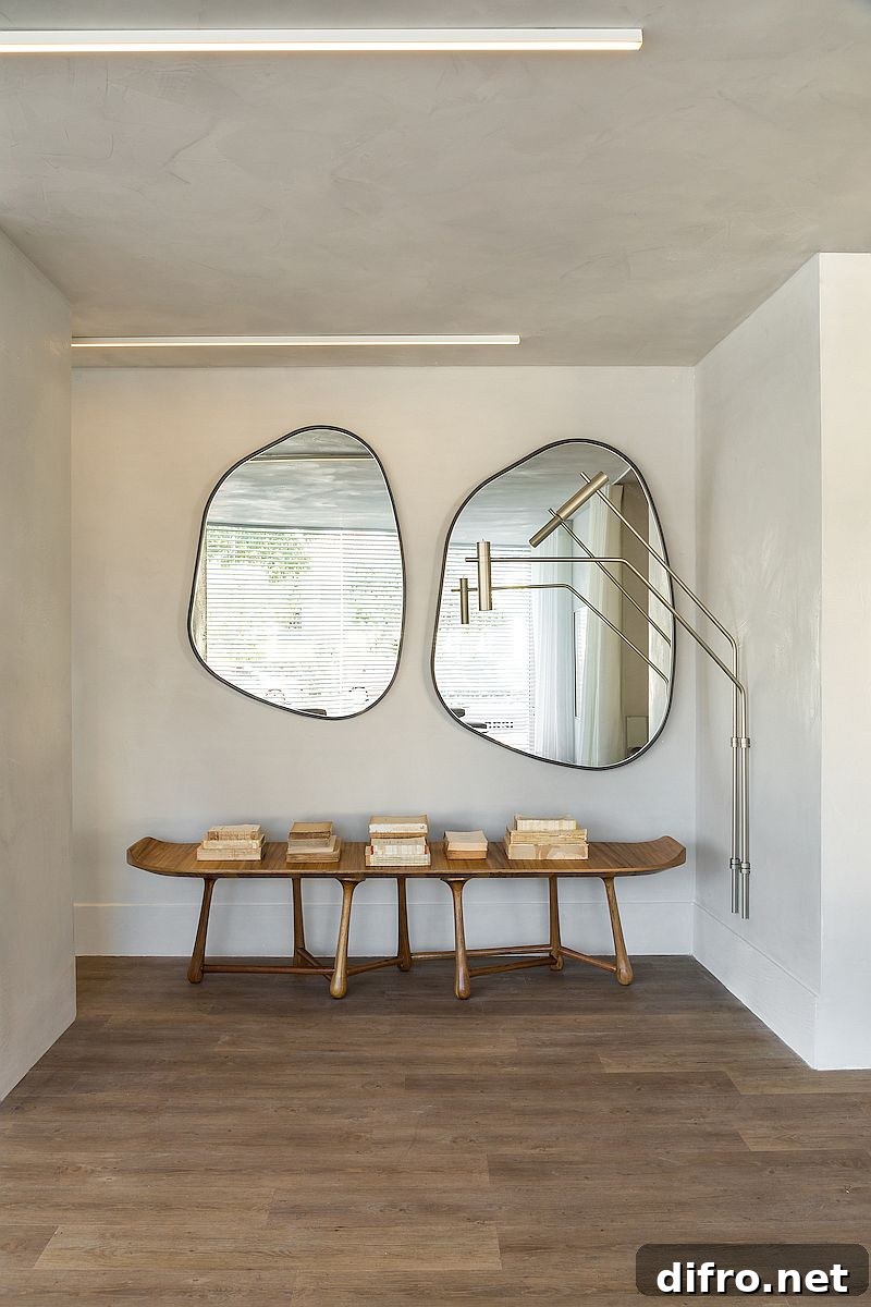 Mirrors and console table at the entryway