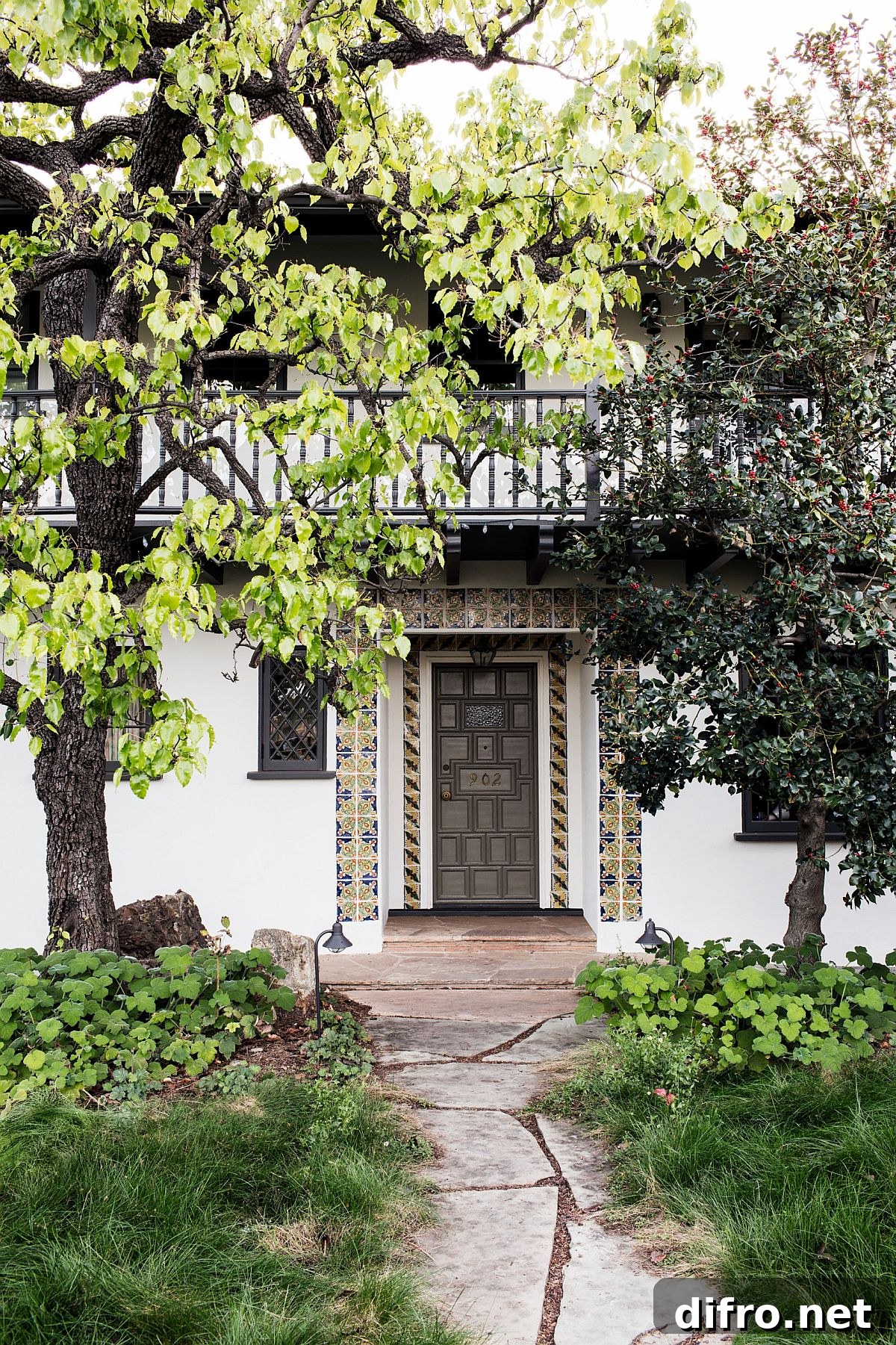 Front facade of the Spanish Revival home in Santa Monica