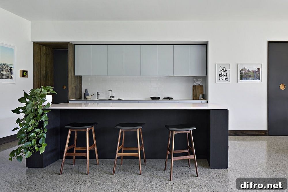 Modern kitchen in neutral colors with smart cabinetry