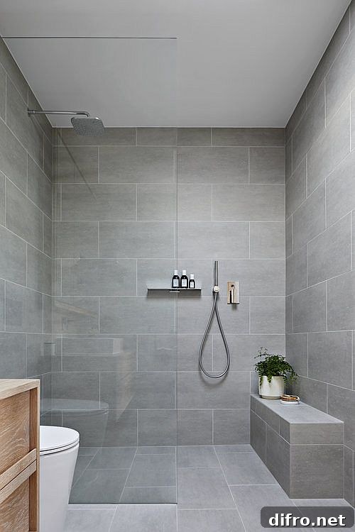 Contemporary bathroom with gray stone