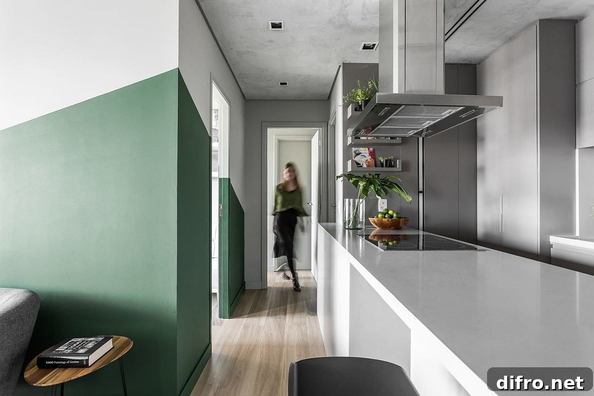 Modern Brooklin apartment living area with burnt cement ceiling