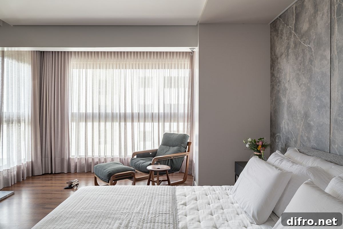 Custom marble accent wall in bedroom