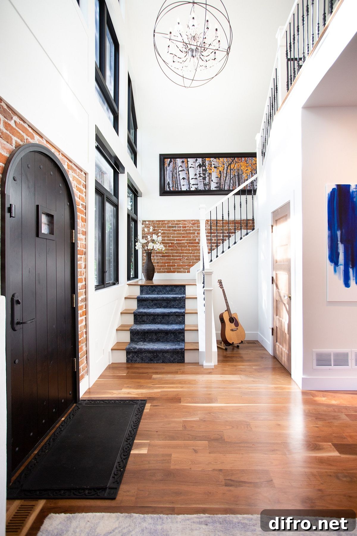 Exposed brick wall section in entryway