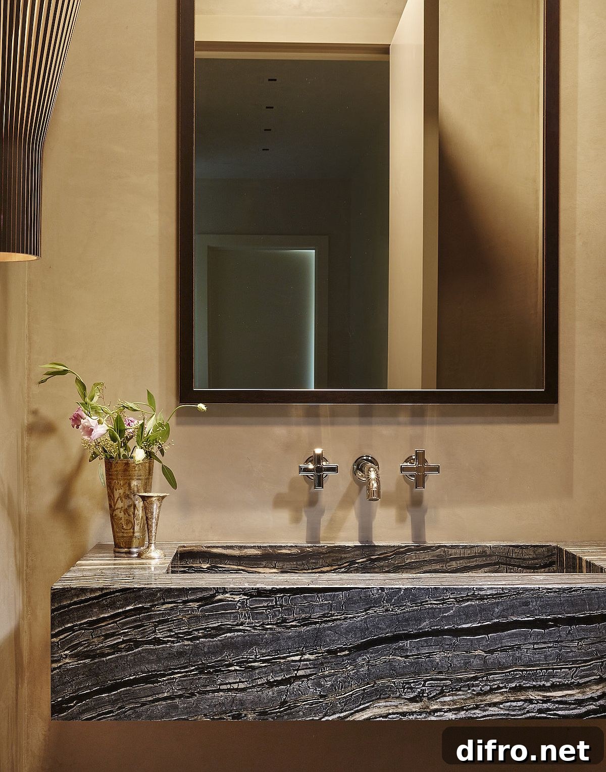 Stone vanity in powder room