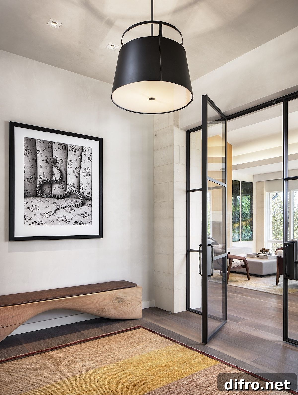 Modern entry of the renovated Austin home