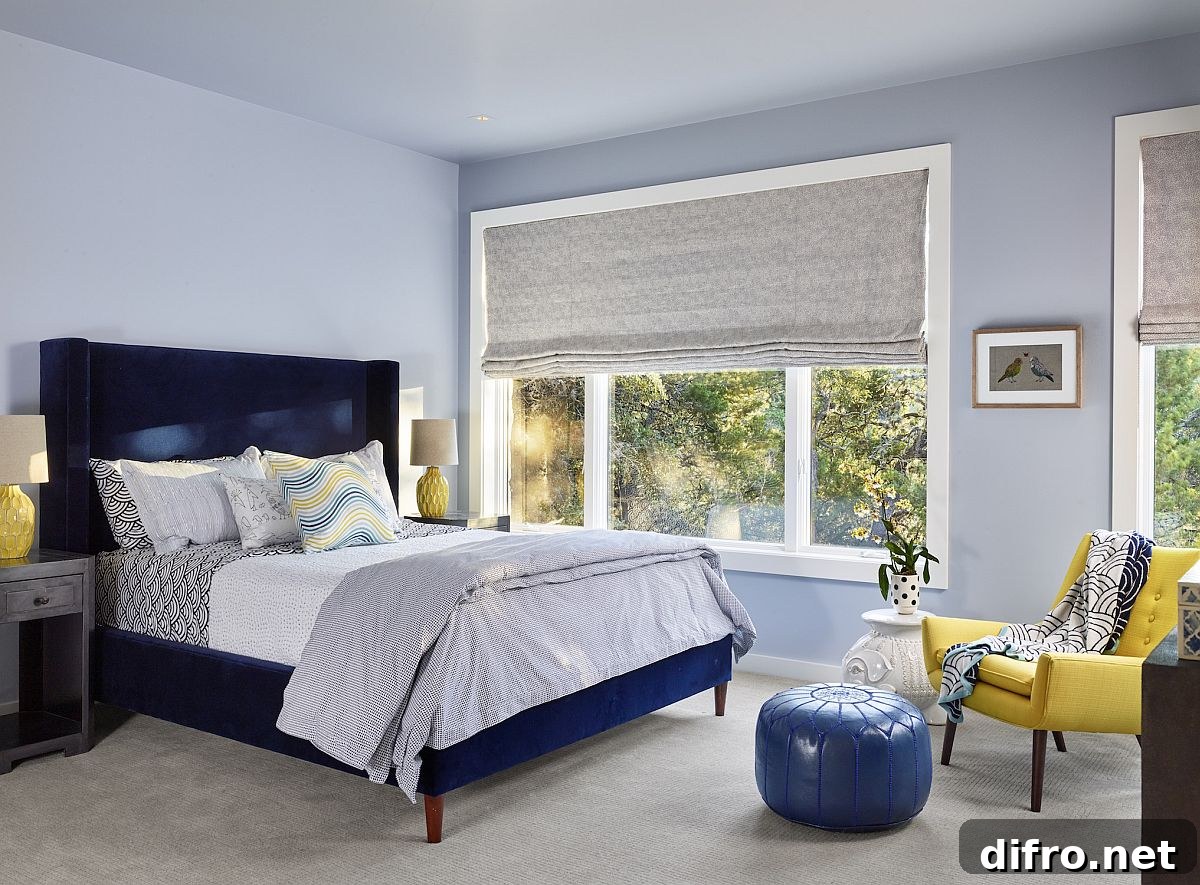 Tone-on-tone blue bedroom