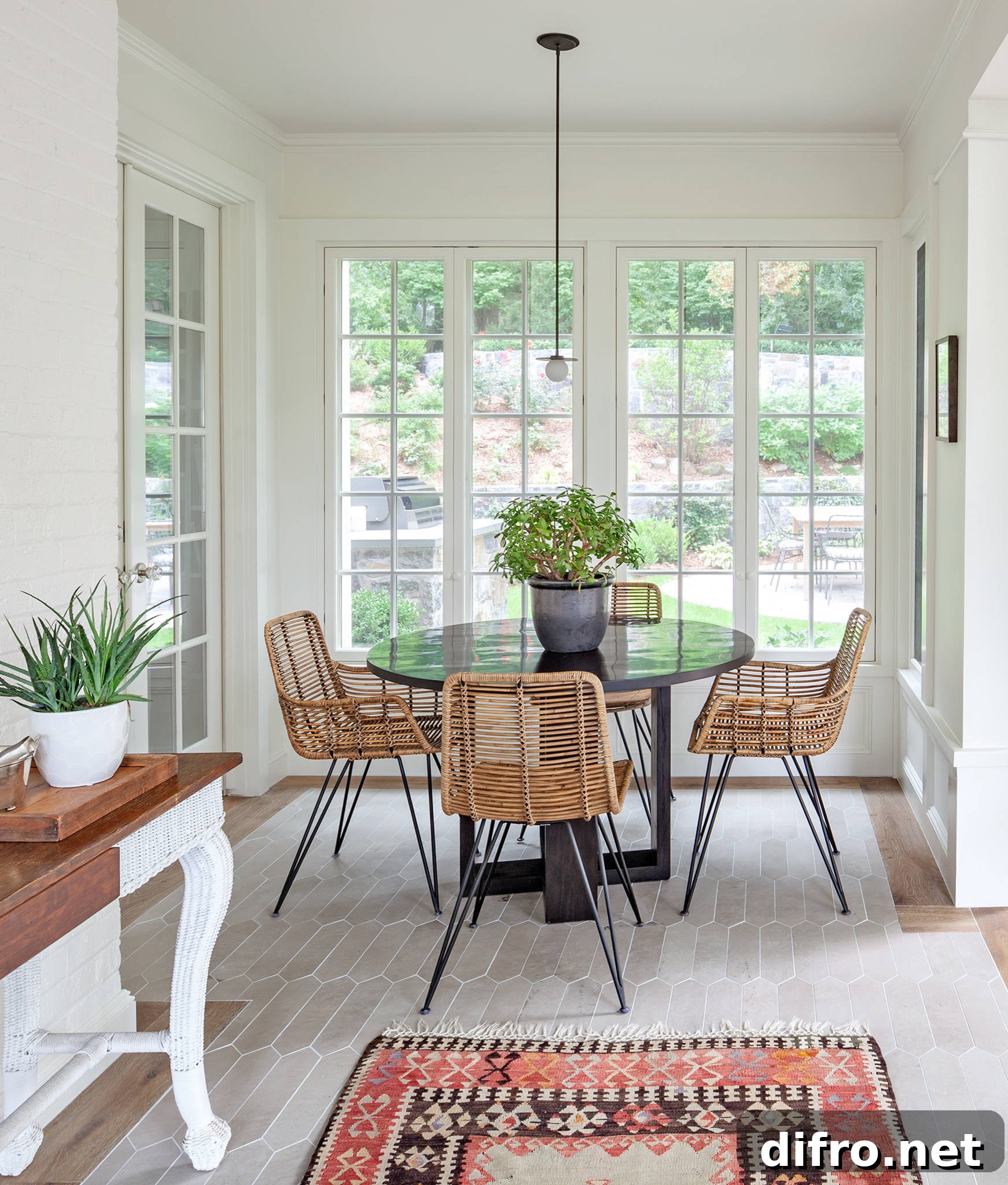 White, light-filled elegant dining room