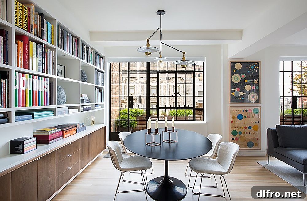 Stylish dining room in a renovated 1930s apartment in New York City