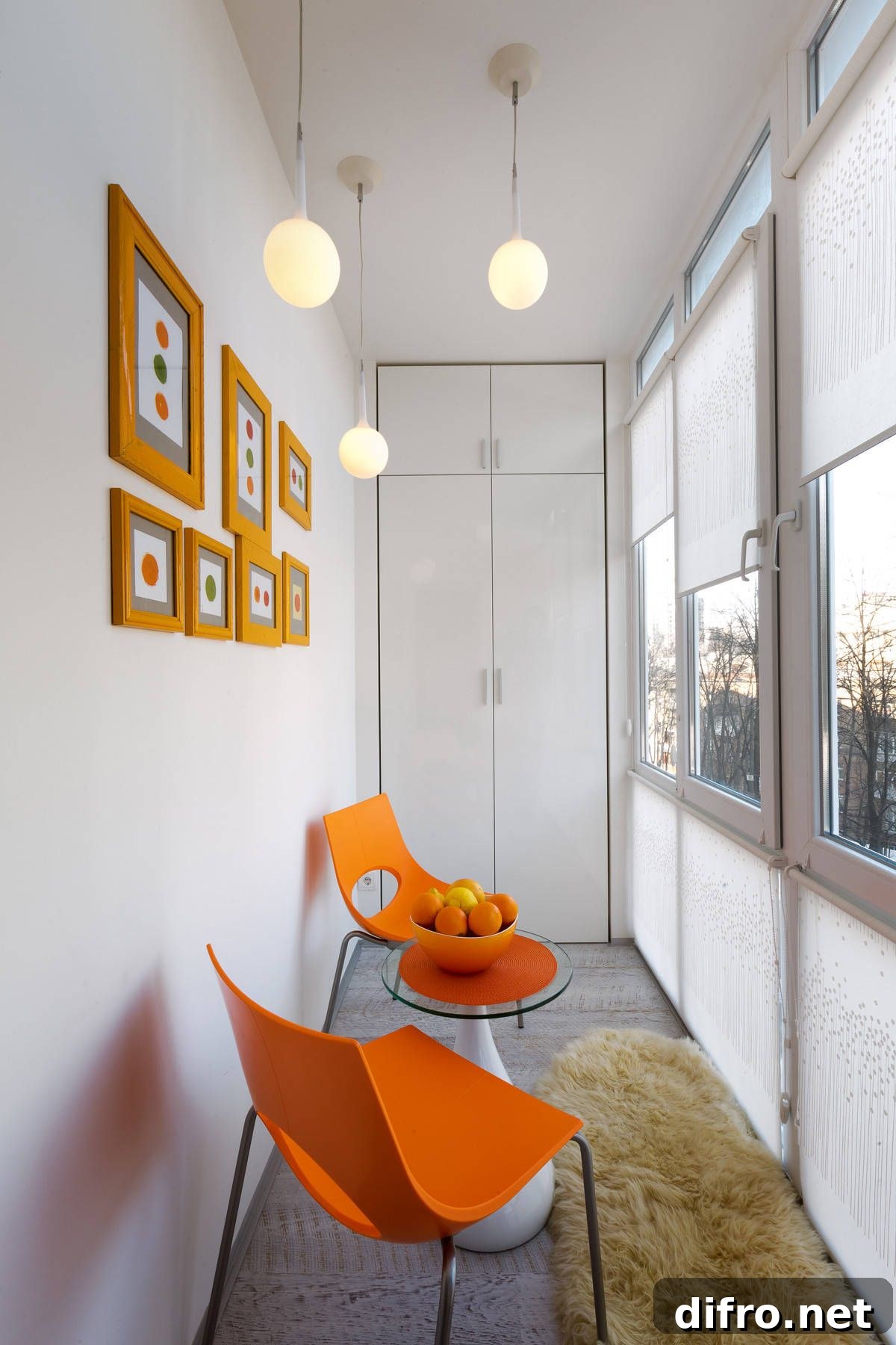 Orange accents in sunroom