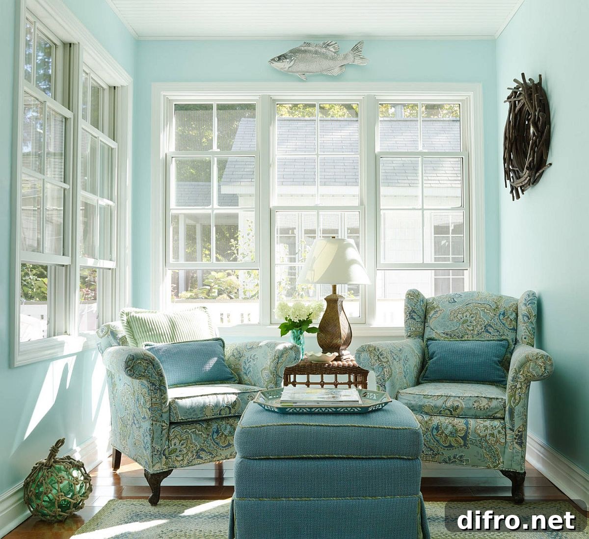 Beach style sunroom in blue