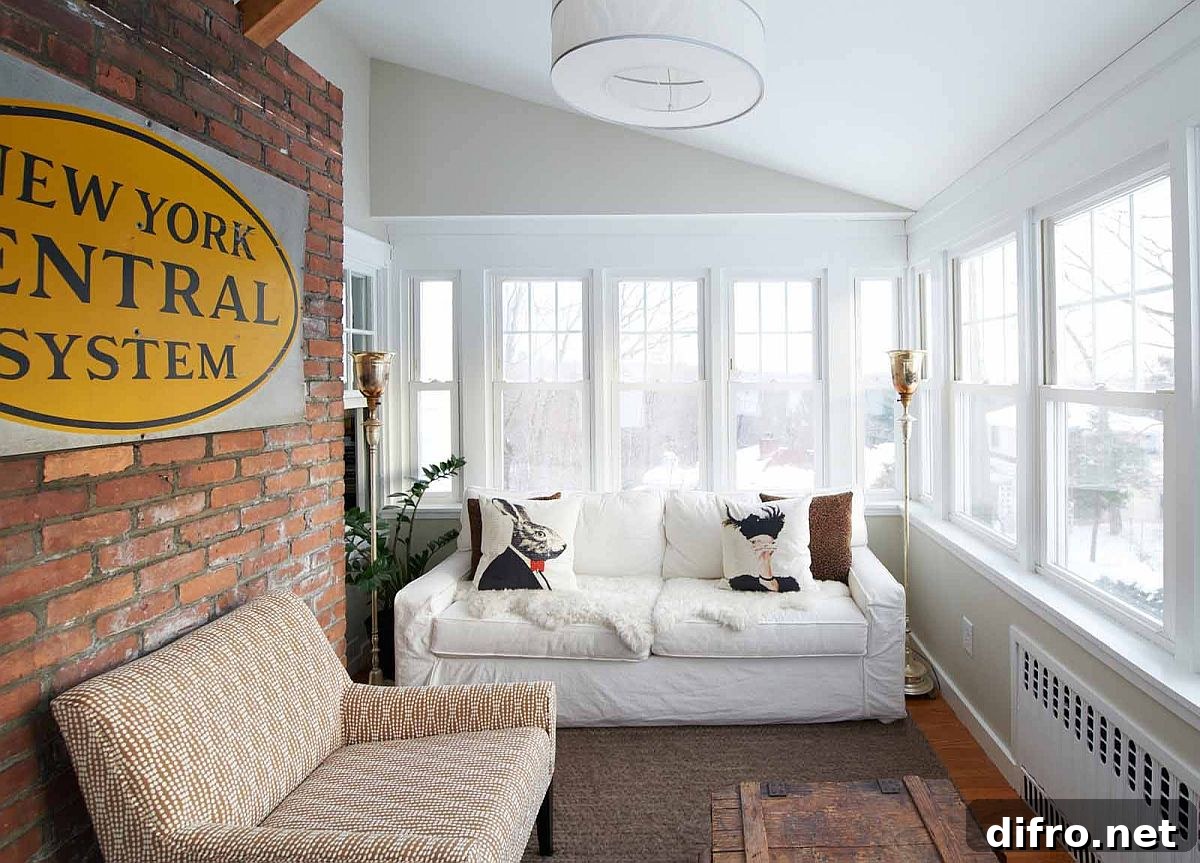 Exposed brick sunroom