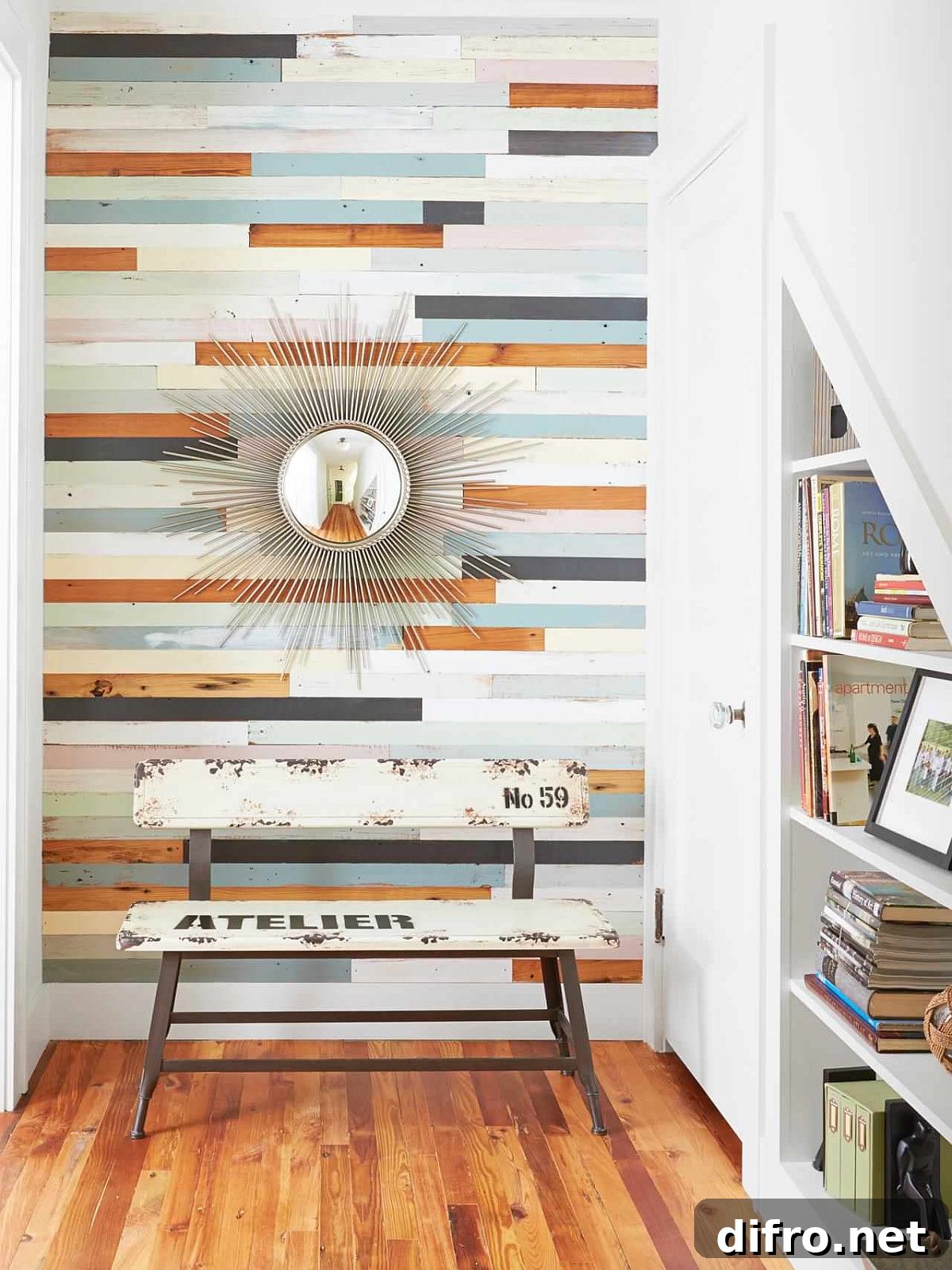 Reclaimed wood accent wall in entry