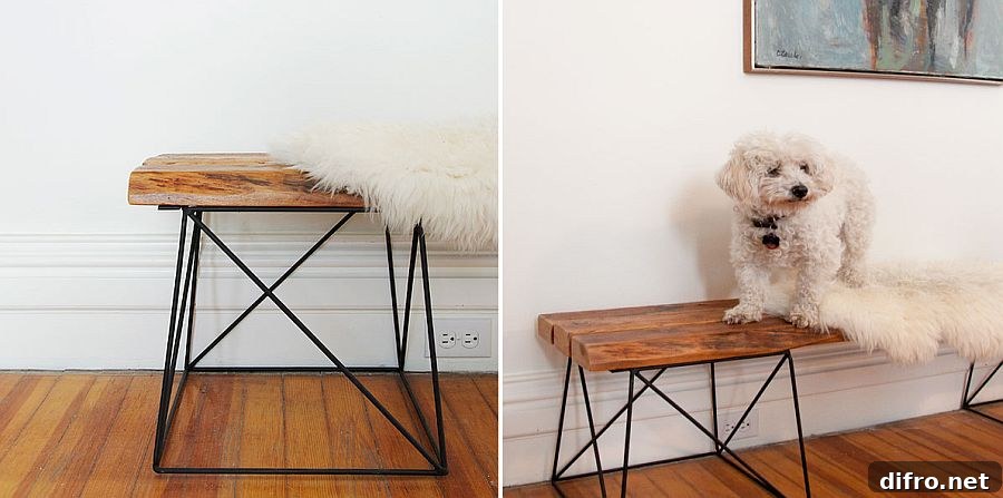 DIY reclaimed wood and metal bench