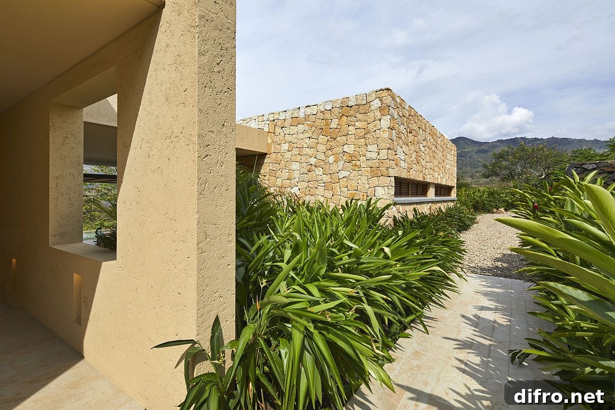 Stone excavated from the site was used in building many of the walls of the house