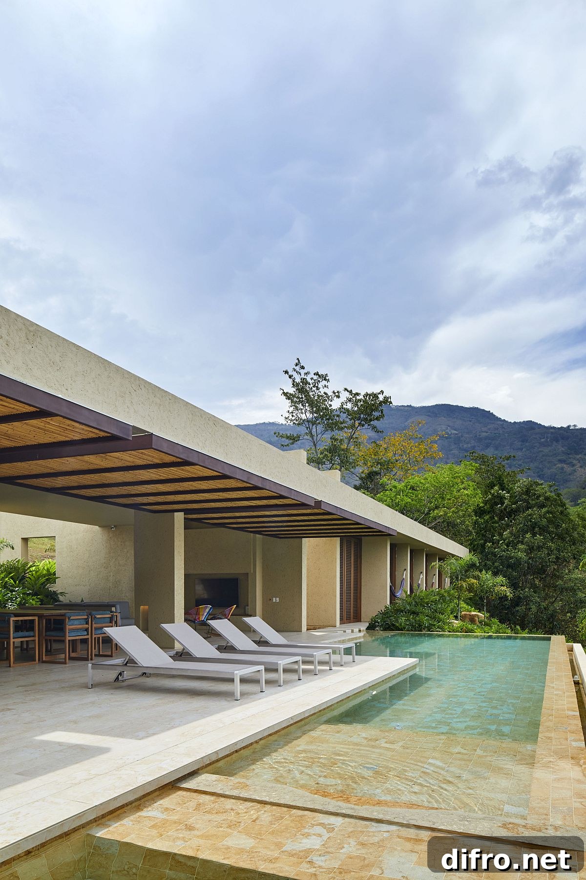 Fabulous deck and pool area of the house are directly connected with the open plan living space