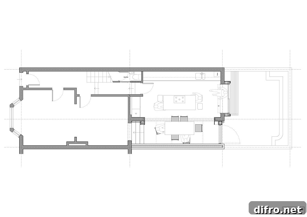 Floor plan of the Victorian home with a new rear addition