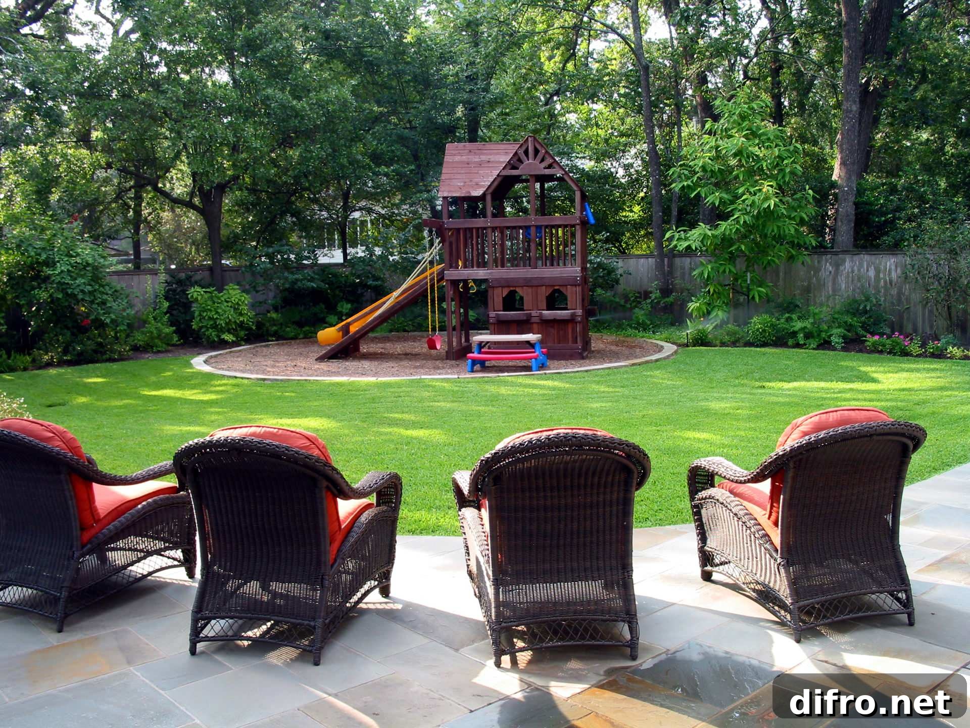 Relaxing while watching children play outdoors