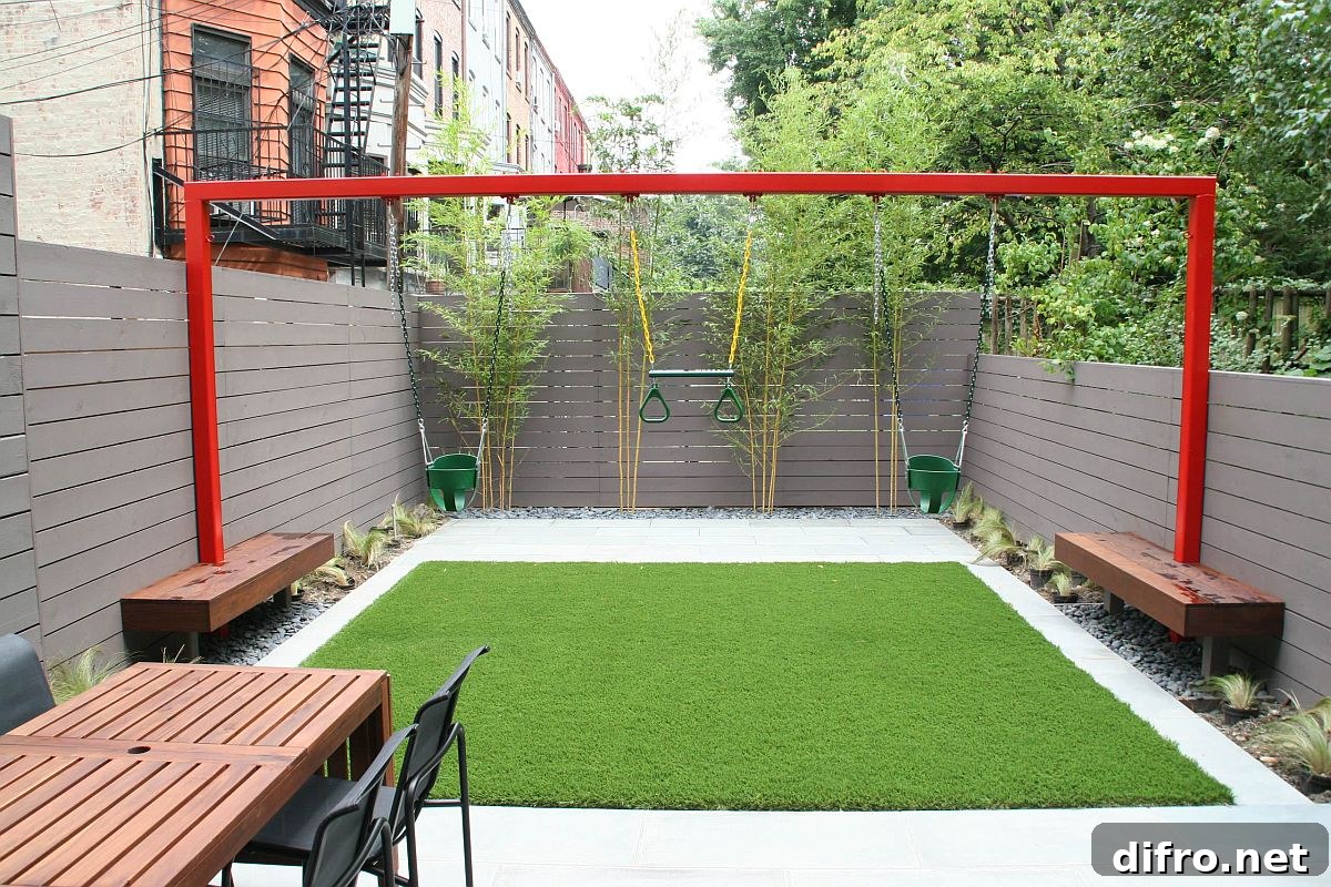 Swings in a small urban backyard
