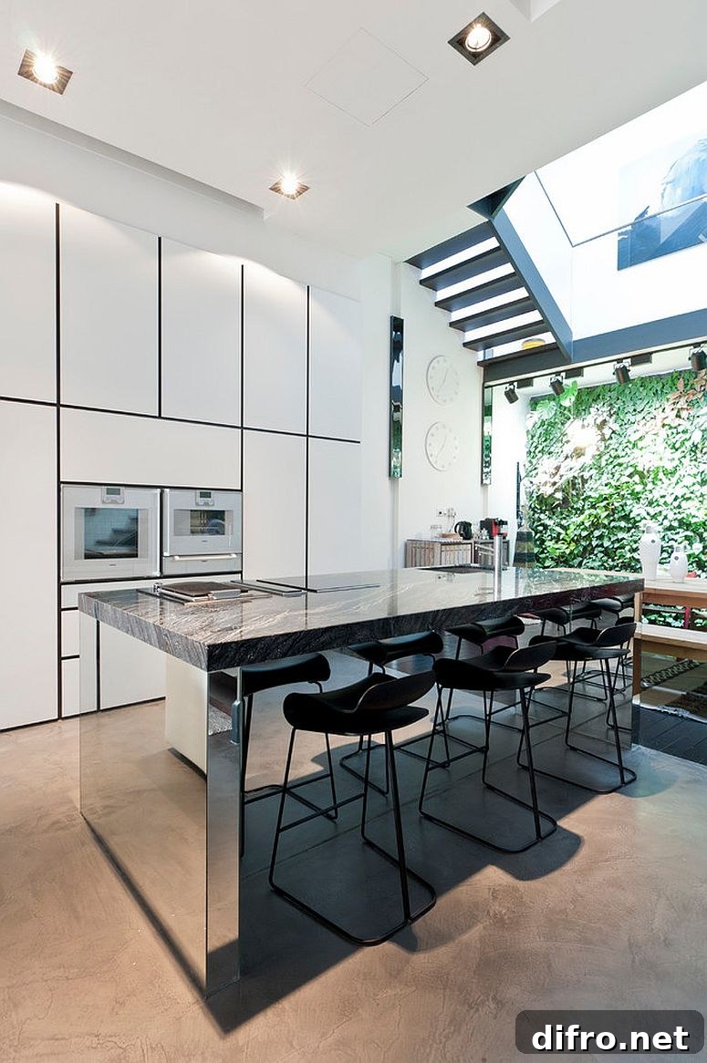 Natural stone countertop paired with mirrored island base