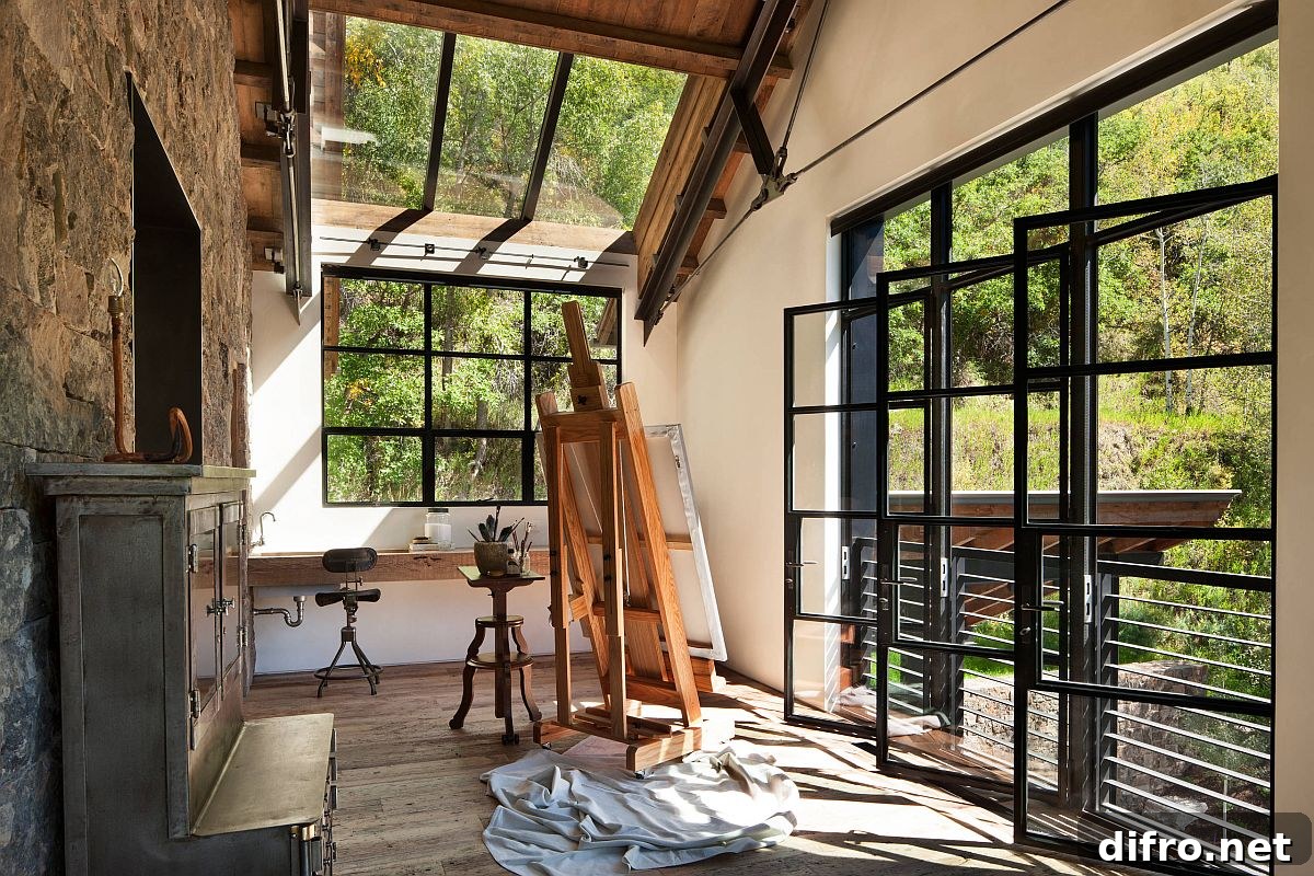Glass walls and doors in home office