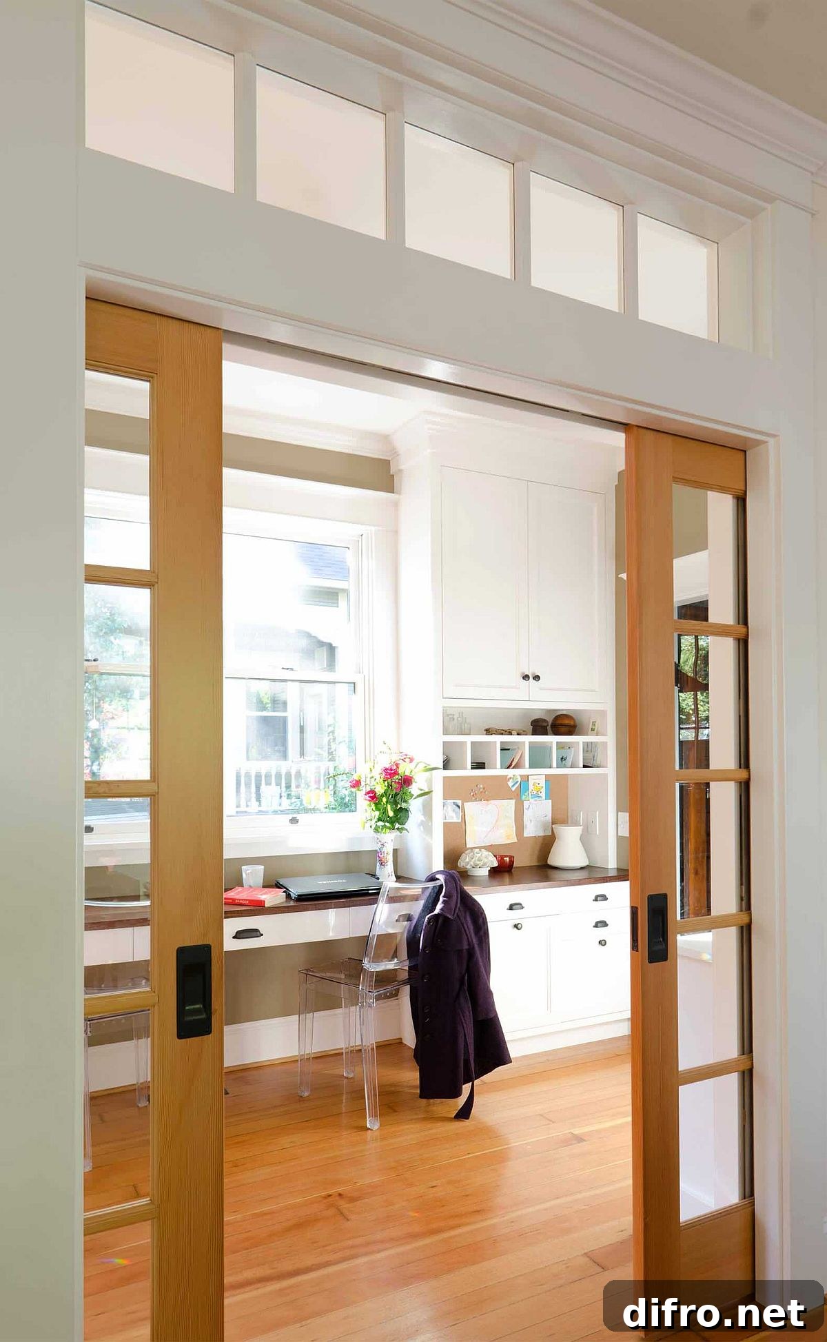 Sliding glass walls with wooden frame