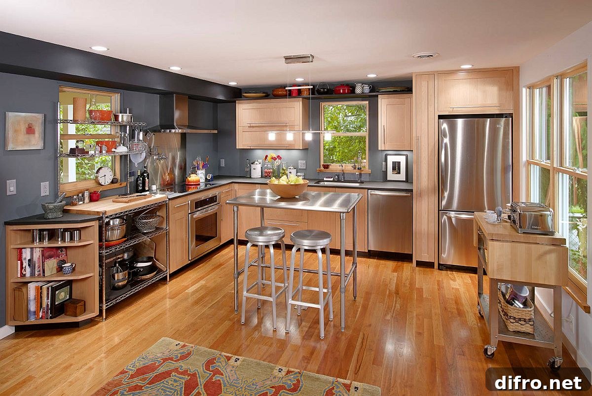Open steel kitchen island for a modern industrial look