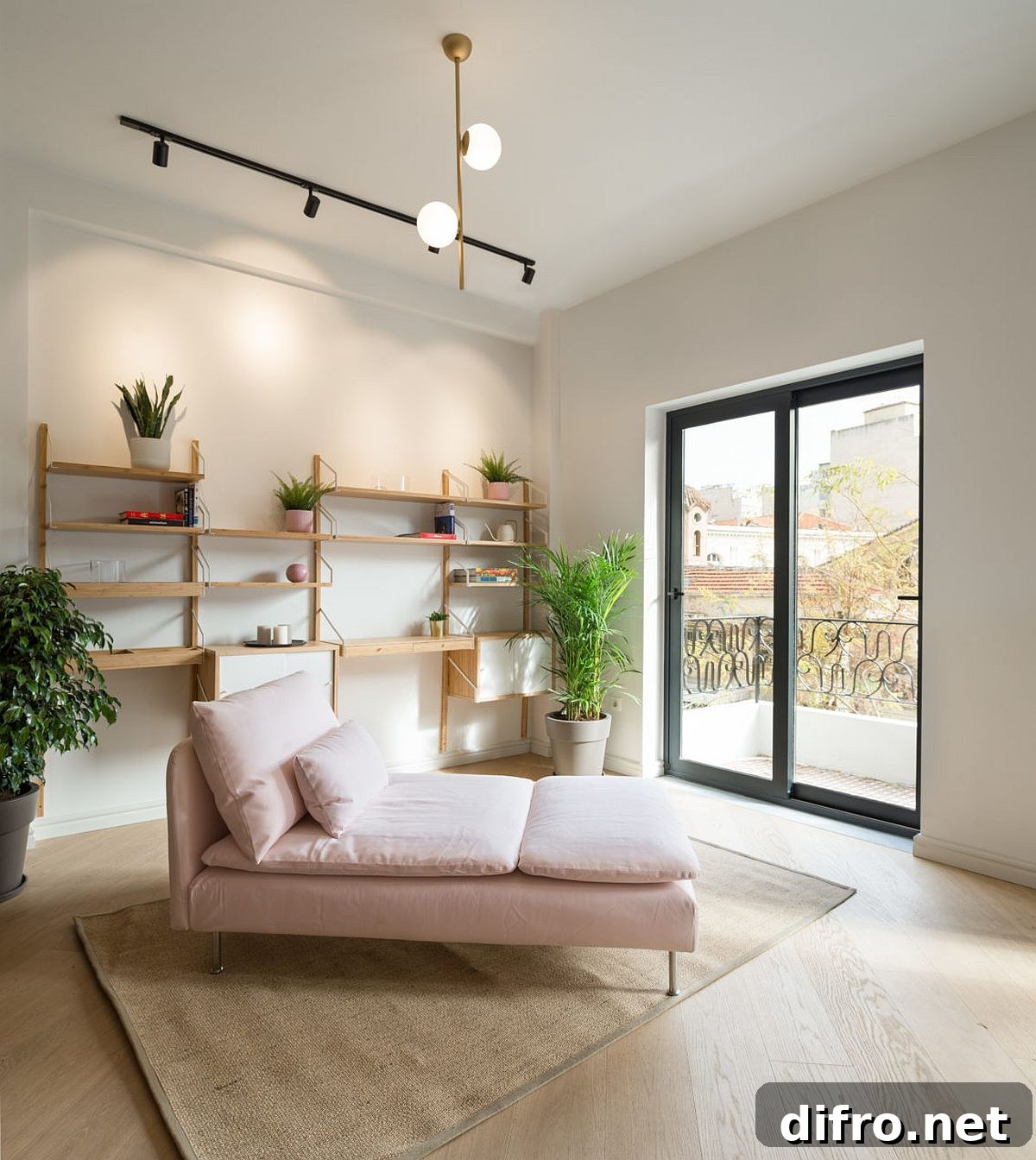 White chaise lounge in living room