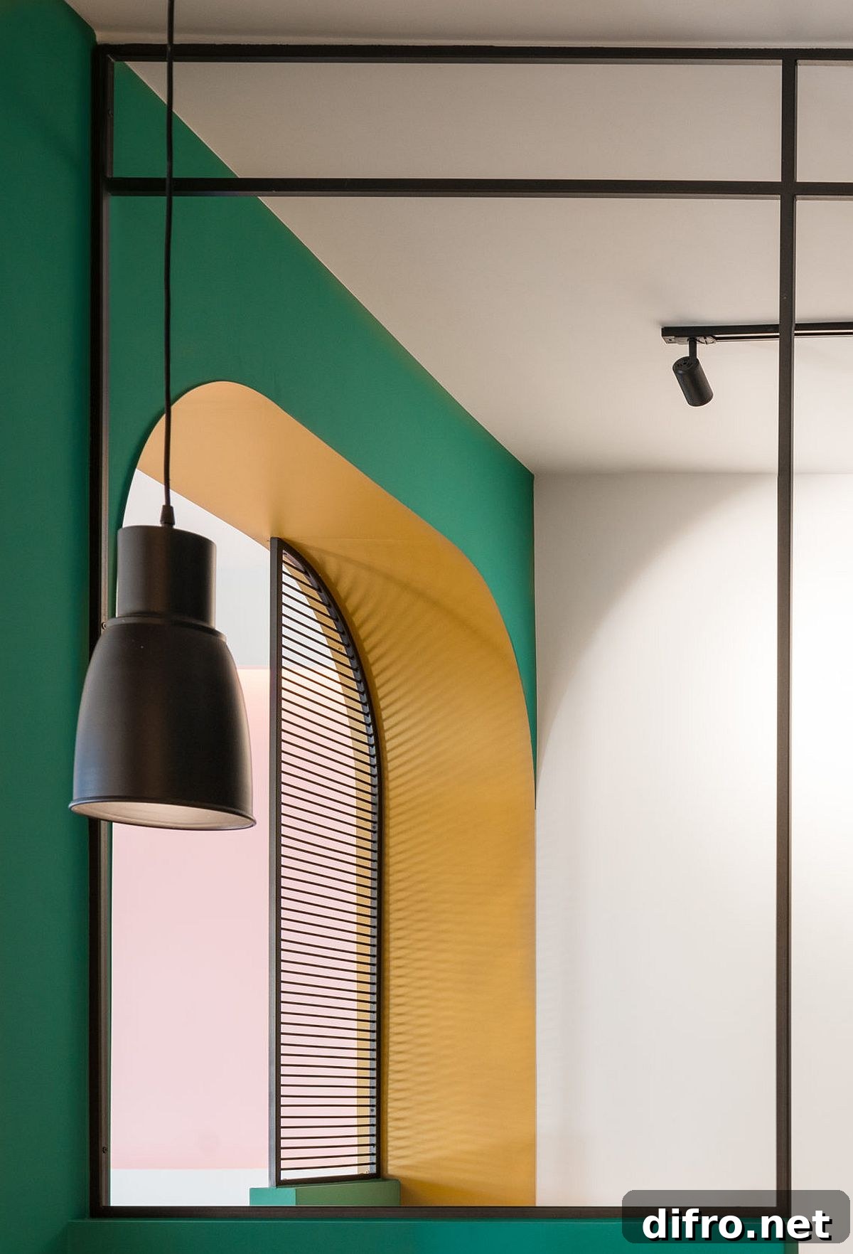 Dark green and bright yellow interior accents