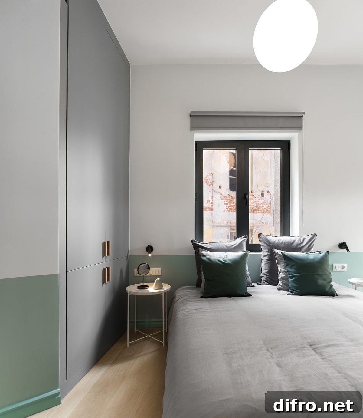 Minimal bedroom in light gray and white