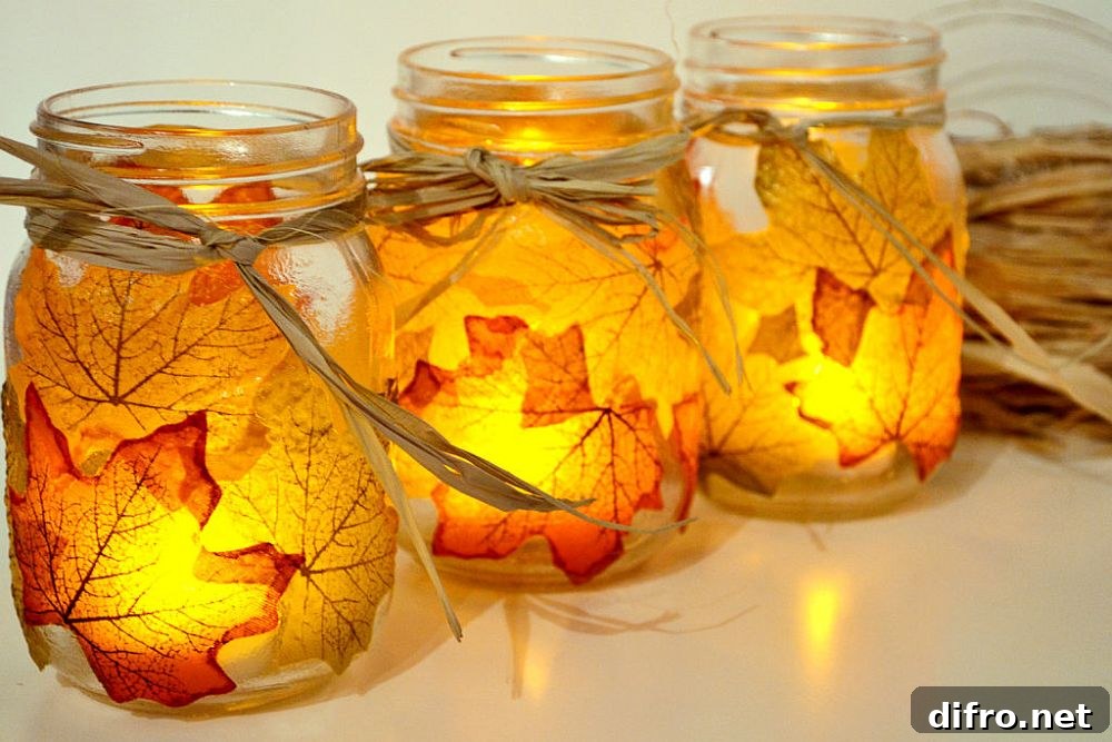 Fall leaf mason jar candle holders